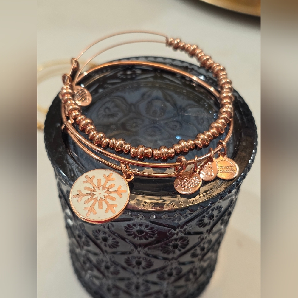 Alex and Ani Rose Gold Snowflake Bracelet Set